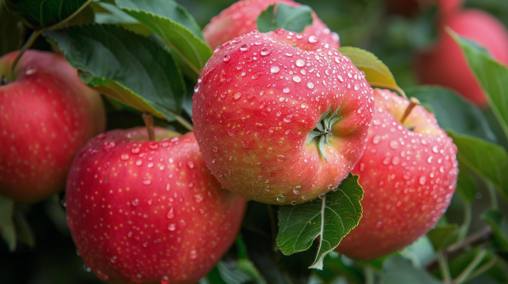 ai généré grappe de mûr pommes pendaison sur arbre photo