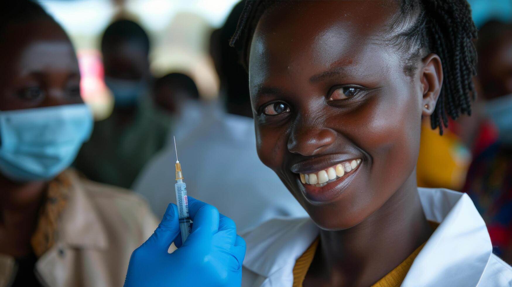 ai généré souriant femme dans blanc laboratoire manteau photo