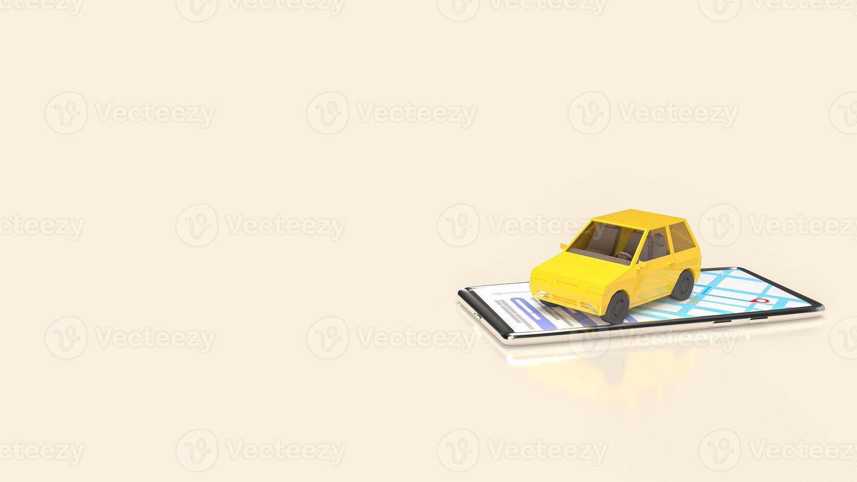 le Jaune voiture sur mobile téléphone pour applications ou transport concept 3d le rendu. photo