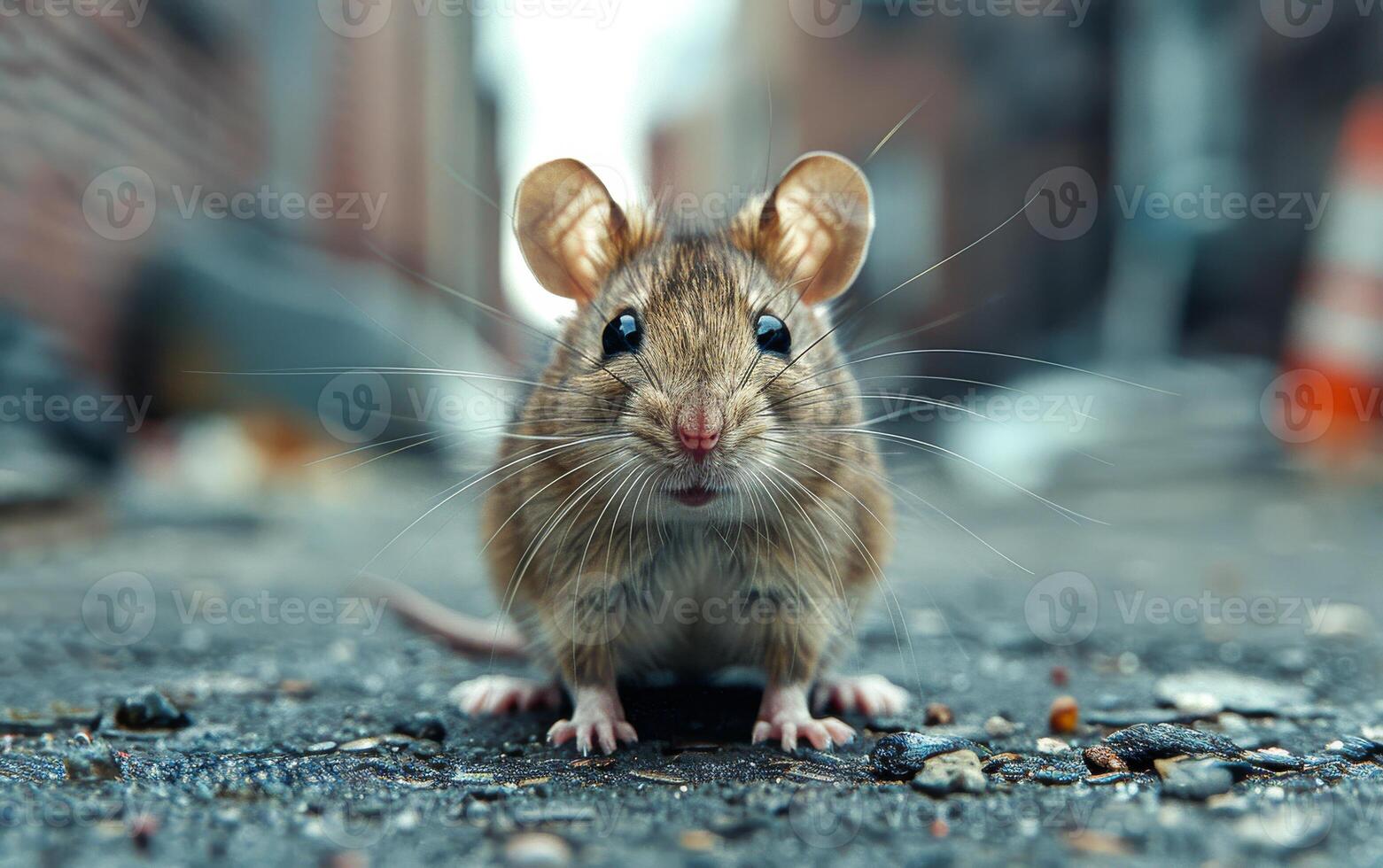 ai généré Souris des stands sur rue avec ses de face pattes sur le sol photo