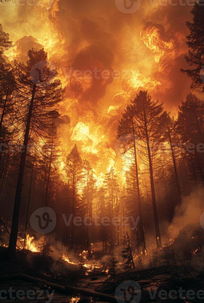 ai généré forêt Feu. une forêt Feu une peu heures avant fin photo