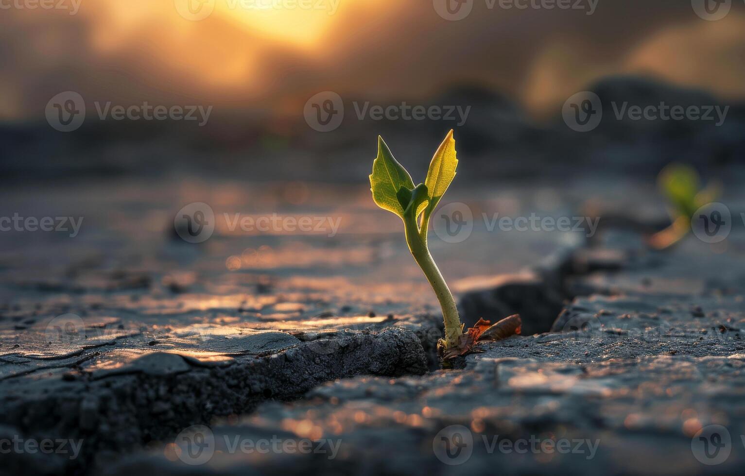 ai généré petit plante est croissance sur le séché fissuré sol photo