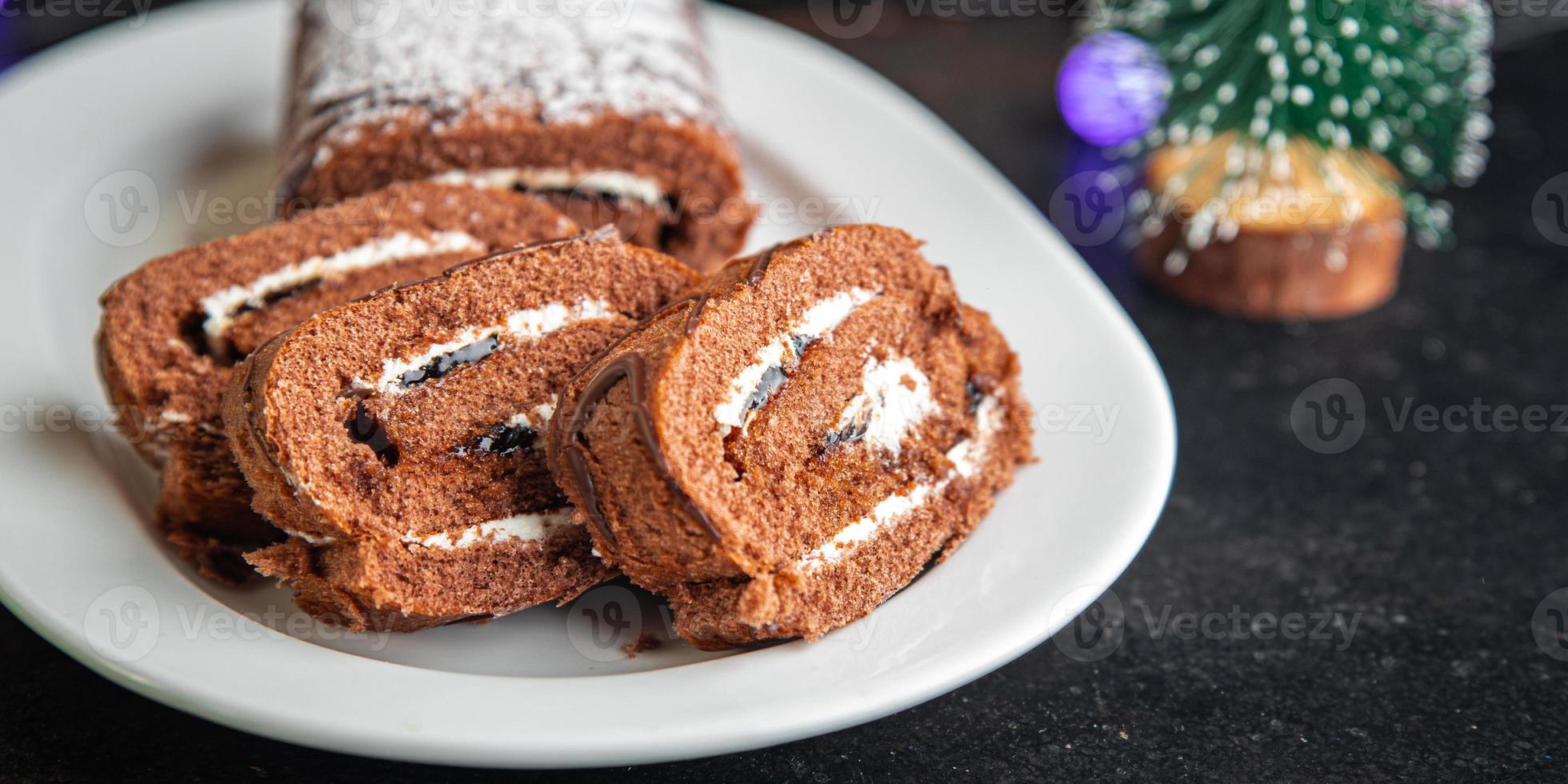 gâteau de noël rouleau chocolat blanc crème photo