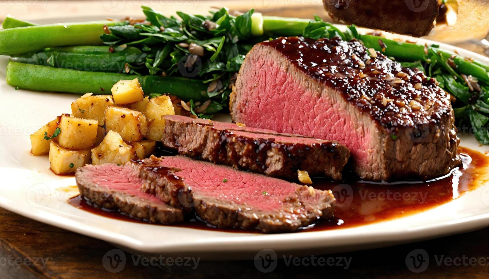 ai généré du boeuf steaks avec asperges et balsamique vinaigre. ai génératif photo