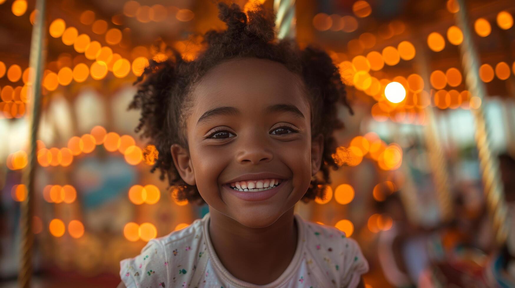 ai généré Jeune fille sourit sur joyeux aller rond photo