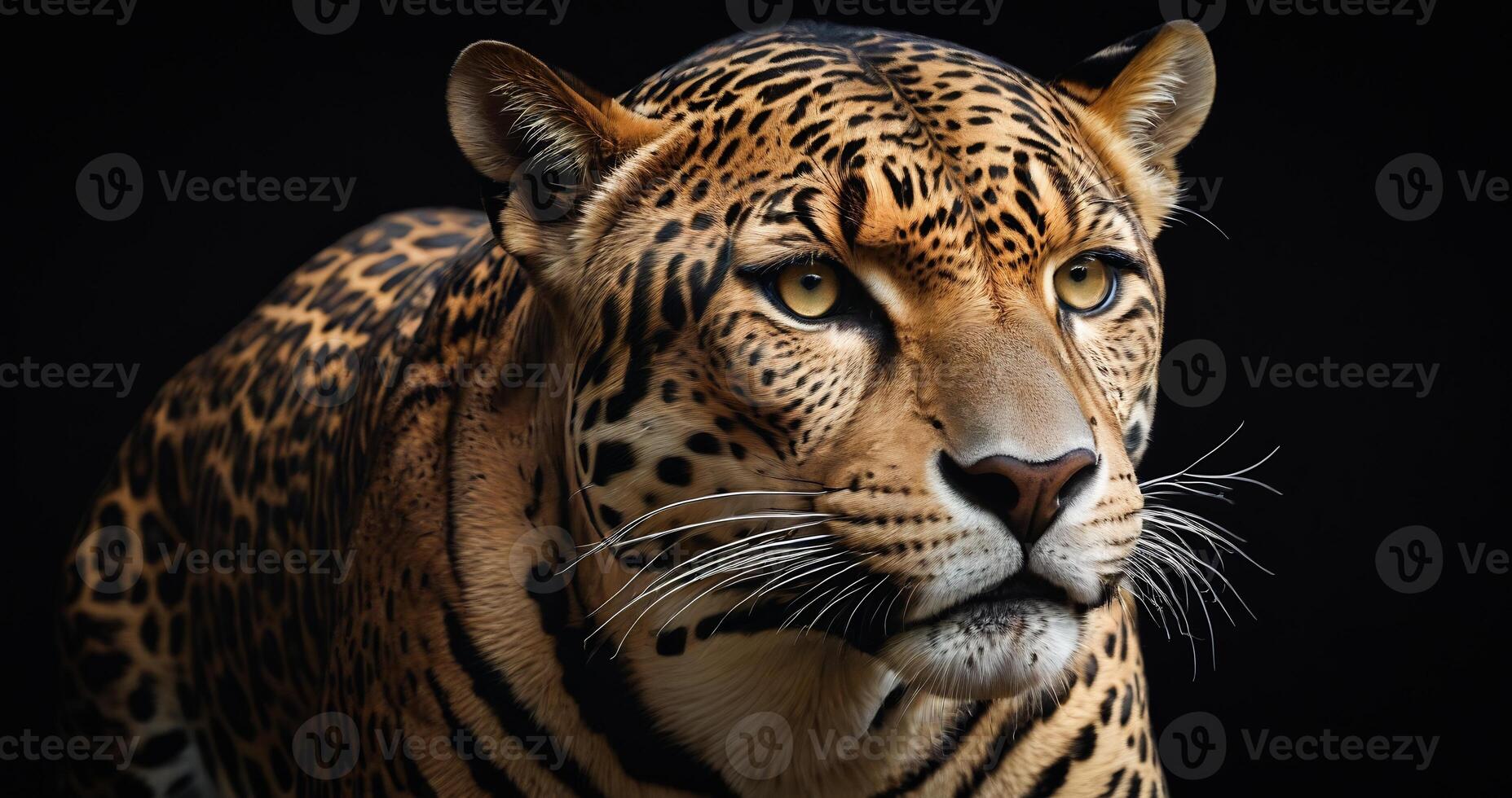 ai généré jaguar animal sur noir arrière-plan, jaguar portrait , magnifique coup de un africain léopard, jaguar photo