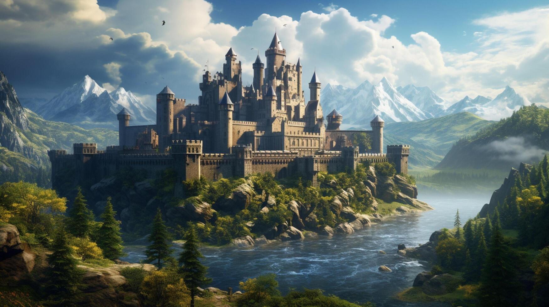 ai généré médiéval châteaux et royaumes Jeu Contexte photo