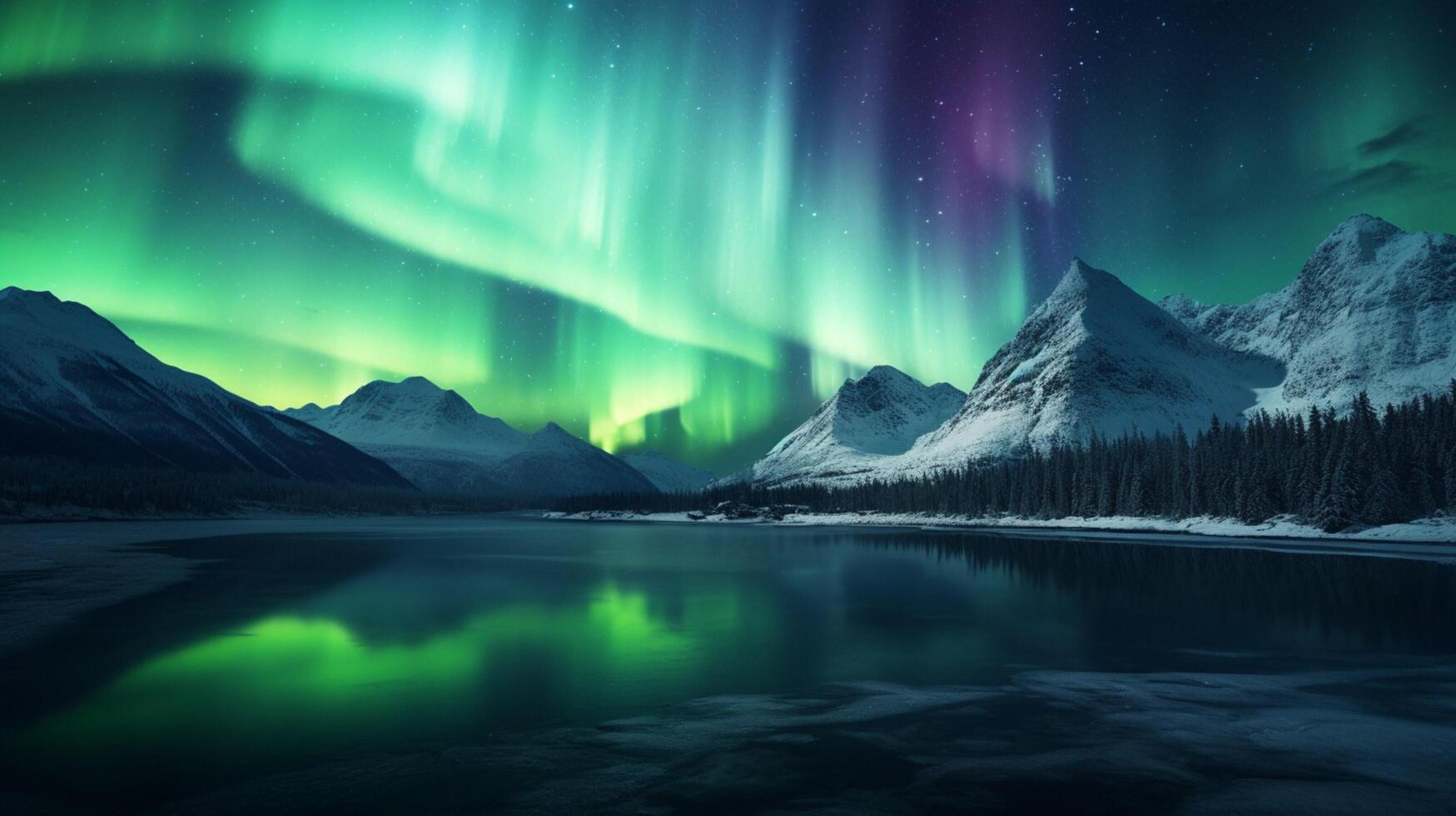 ai généré Montagne nord lumières Contexte photo