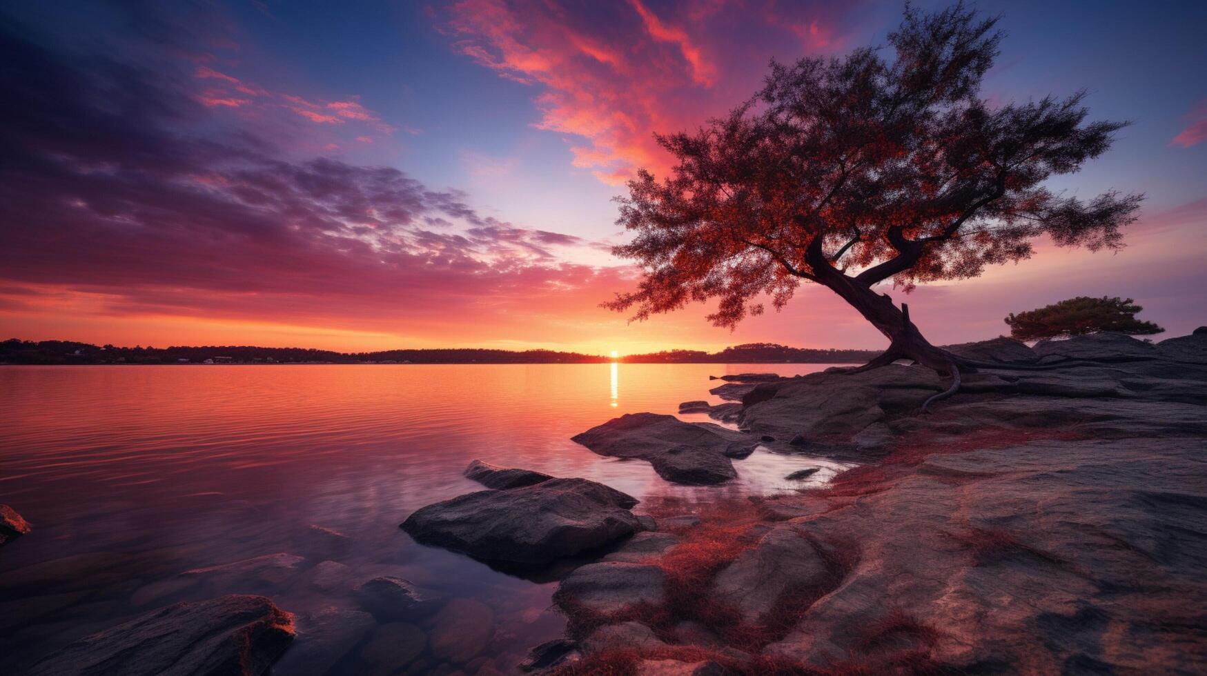 ai généré mystérieux le coucher du soleil Contexte photo