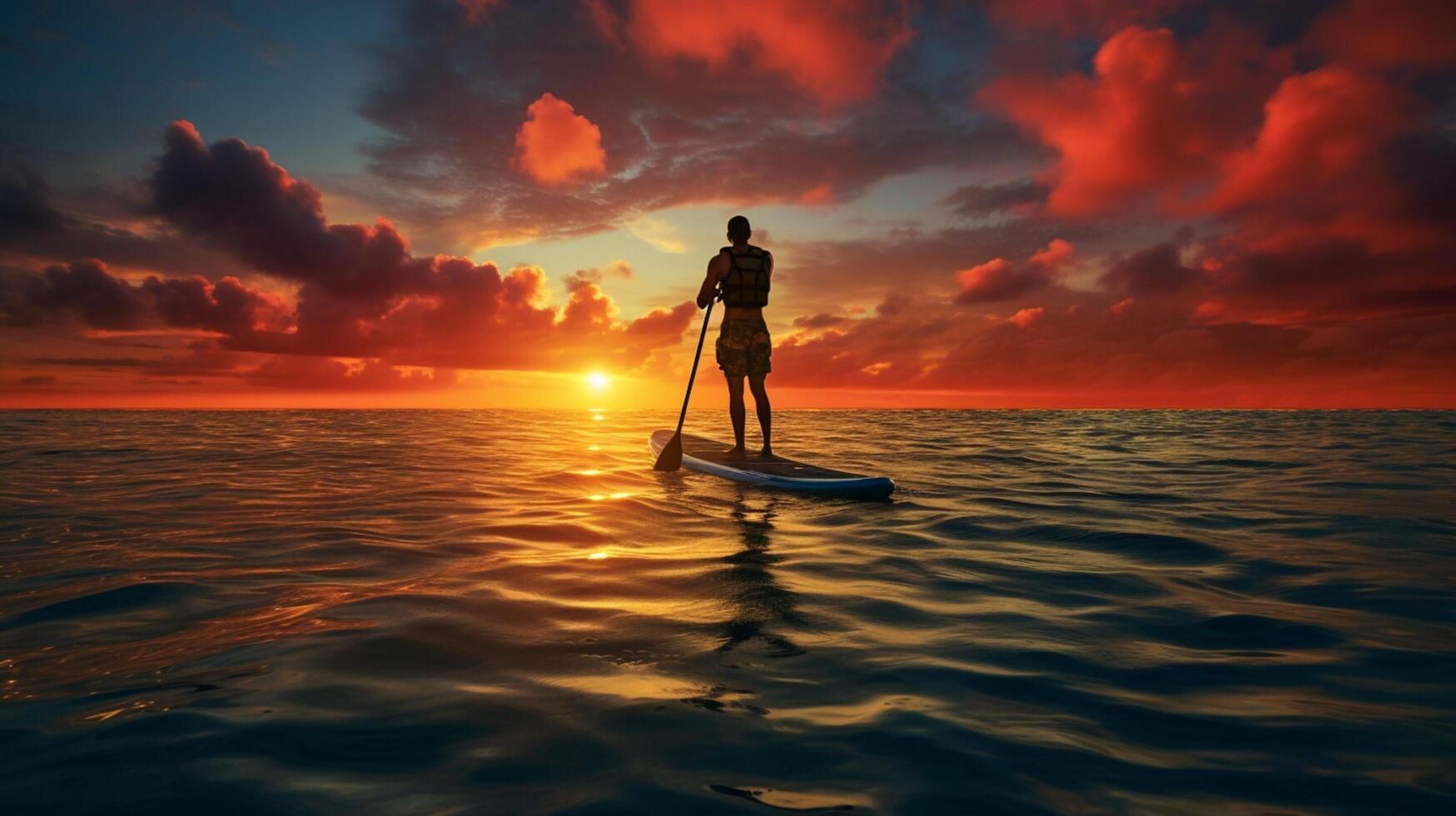 ai généré océan se lever paddleboard Contexte photo