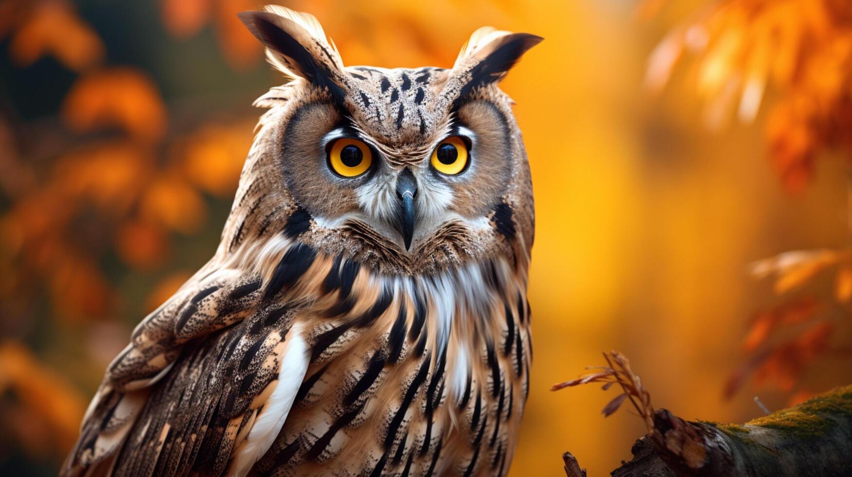 ai généré un hibou est séance sur une branche dans de face de une le coucher du soleil photo