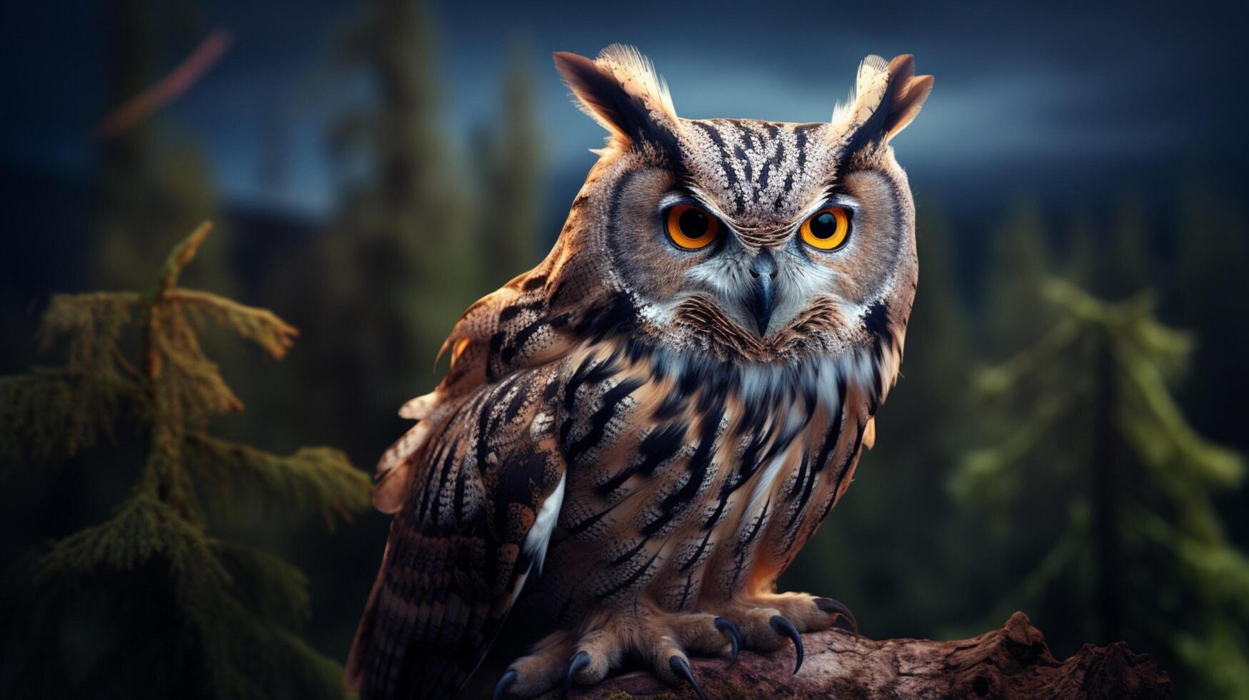 ai généré un hibou est séance sur une branche dans de face de une le coucher du soleil photo