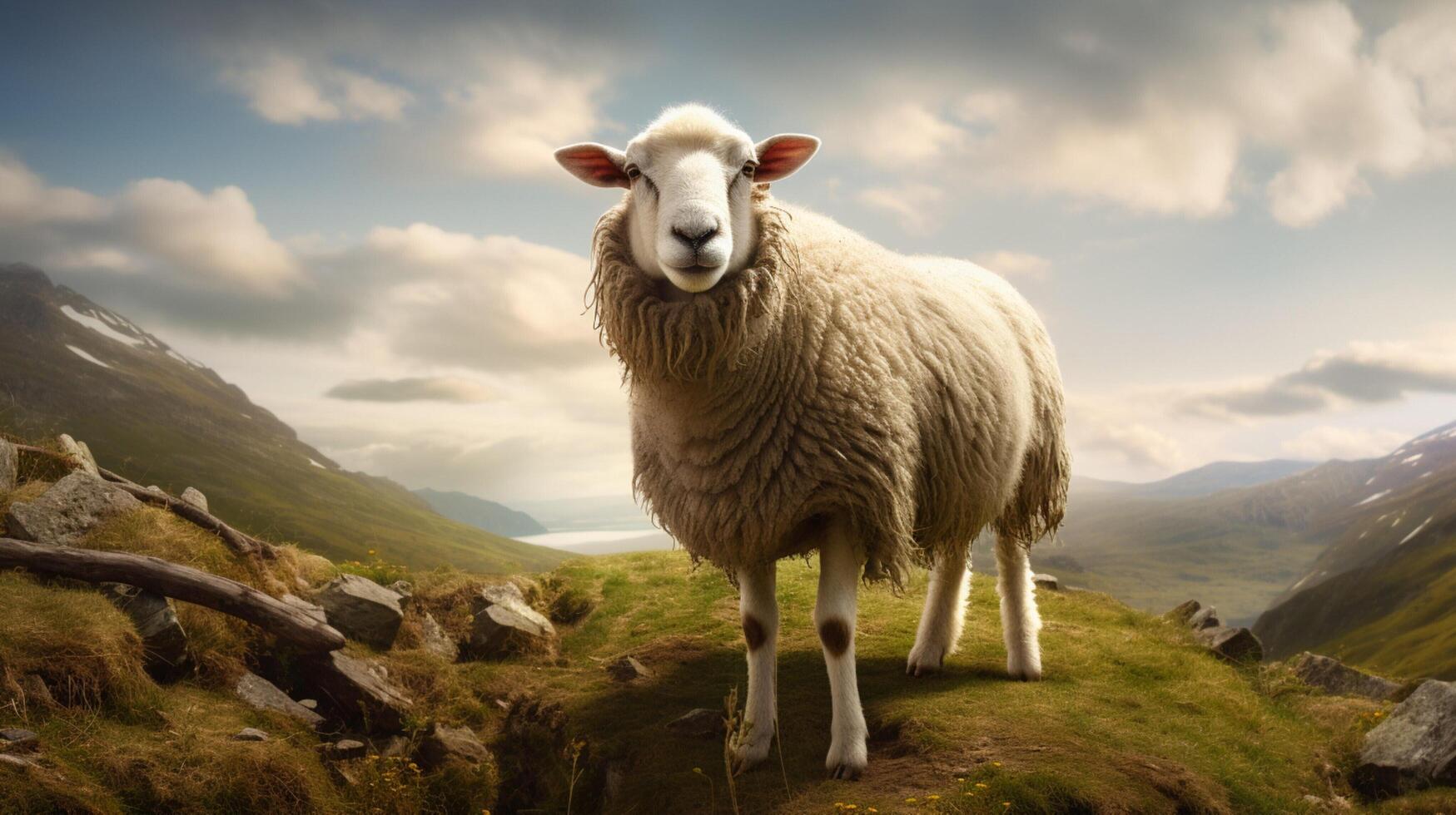 ai généré une mouton est permanent dans une champ avec autre mouton photo