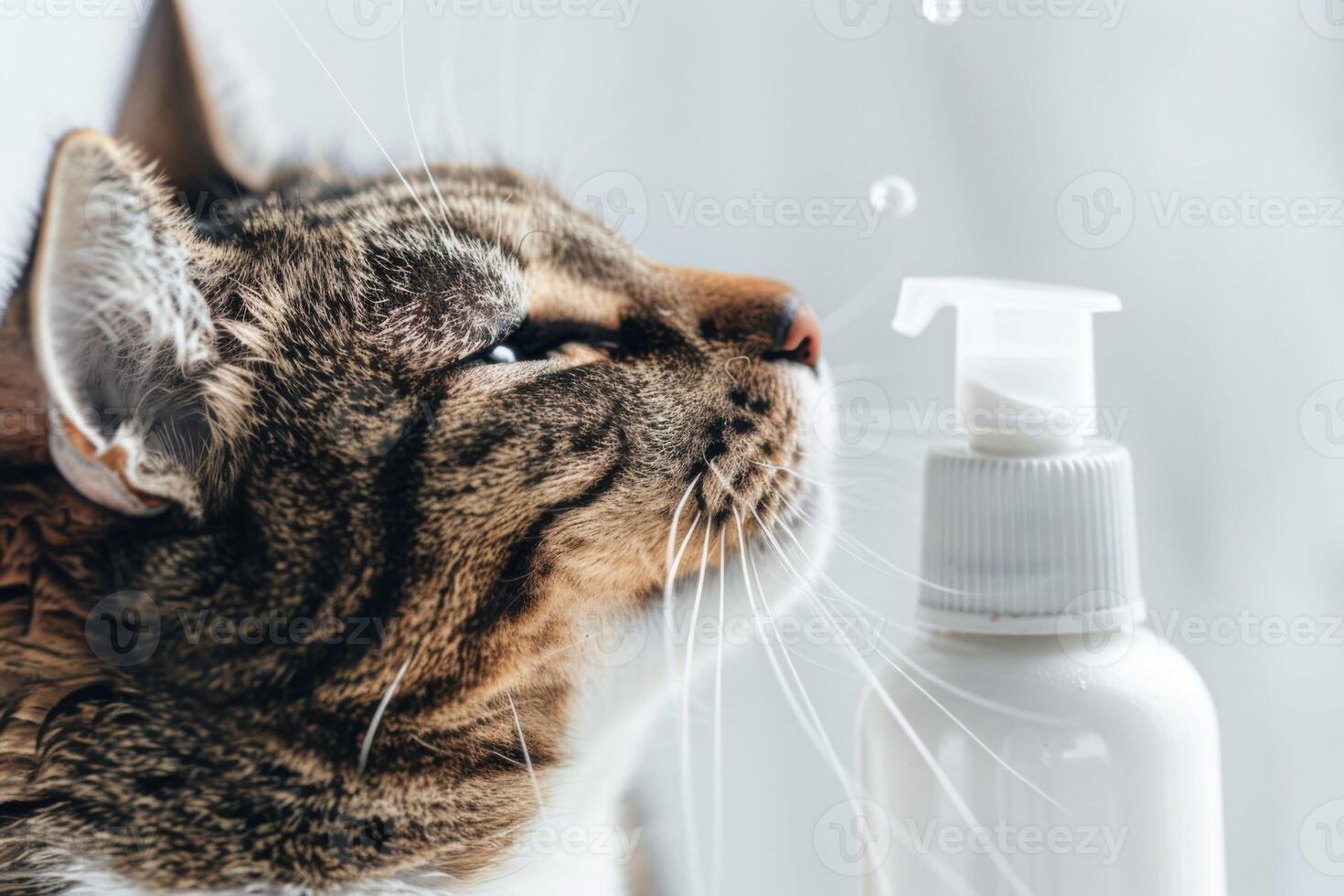 ai généré tigré chat observer oreille nettoyage Solution avec hygiène et animal de compagnie se soucier concentrer photo