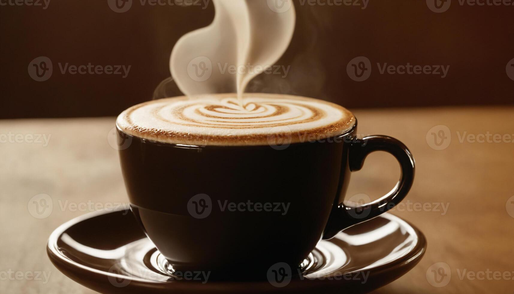 ai généré tasse de café avec mousse sur en bois tableau, fermer photo