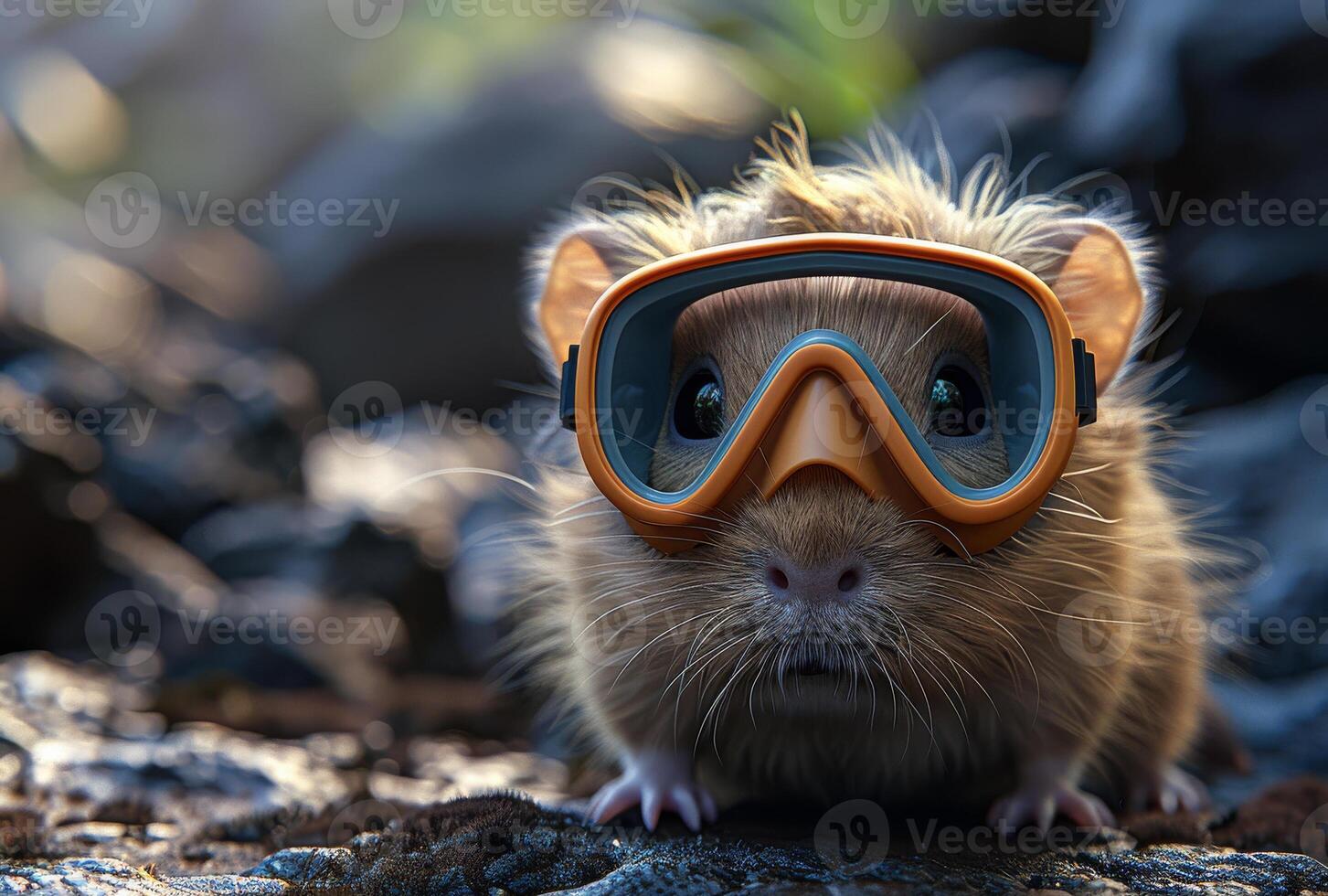 ai généré hamster porte des lunettes de protection et casque photo