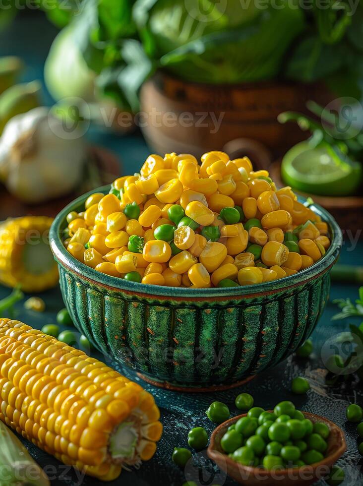 ai généré sucré blé et vert pois dans bol photo