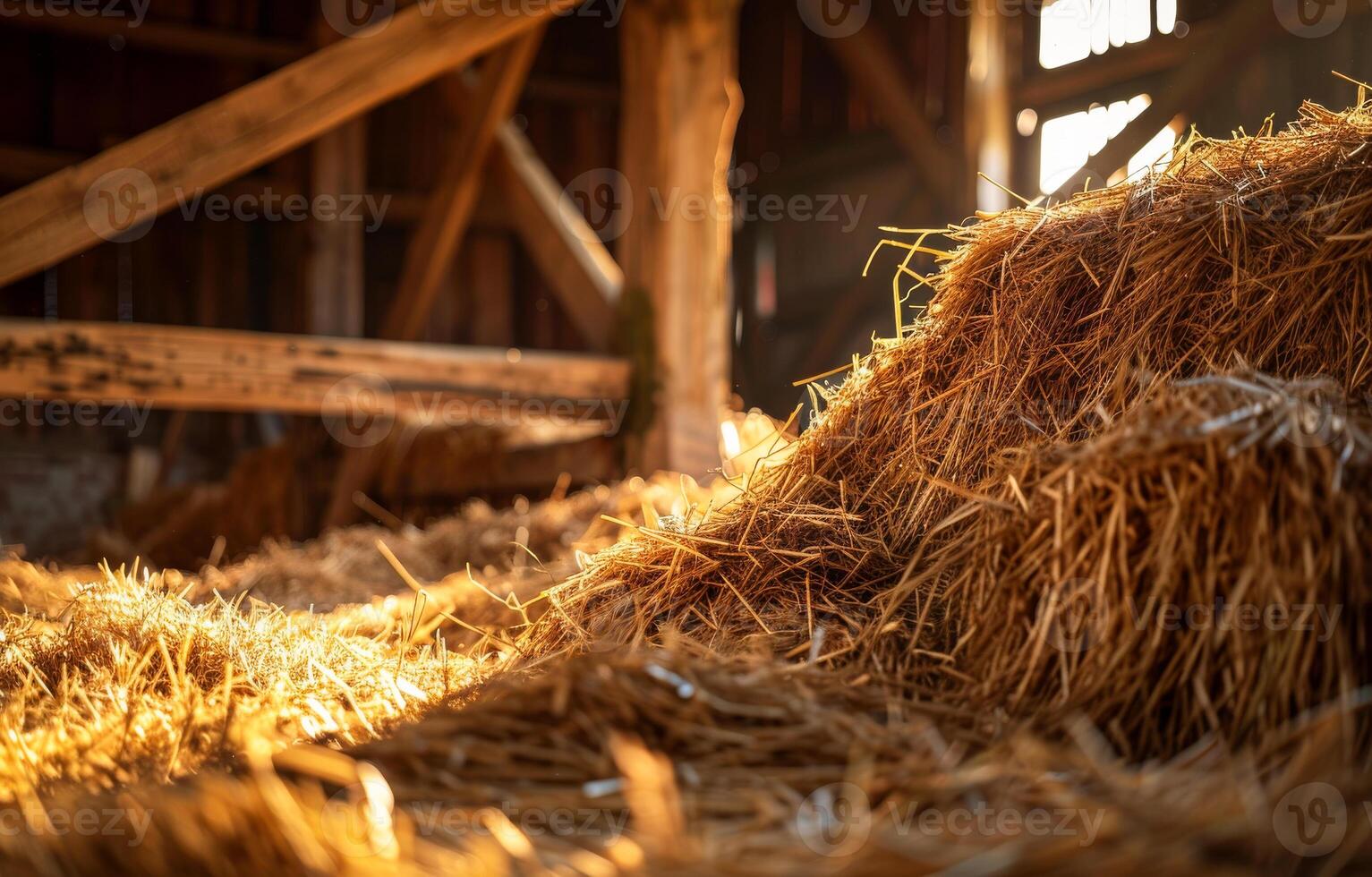 ai généré foins balles dans le Grange. une pile de foins dans le Grange photo