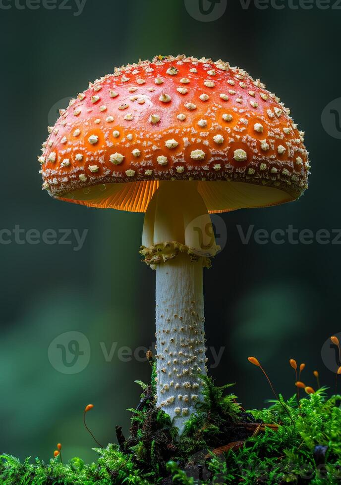 ai généré amanite muscaria est toxique champignon avec brillant rouge Couleur et blanc taches photo