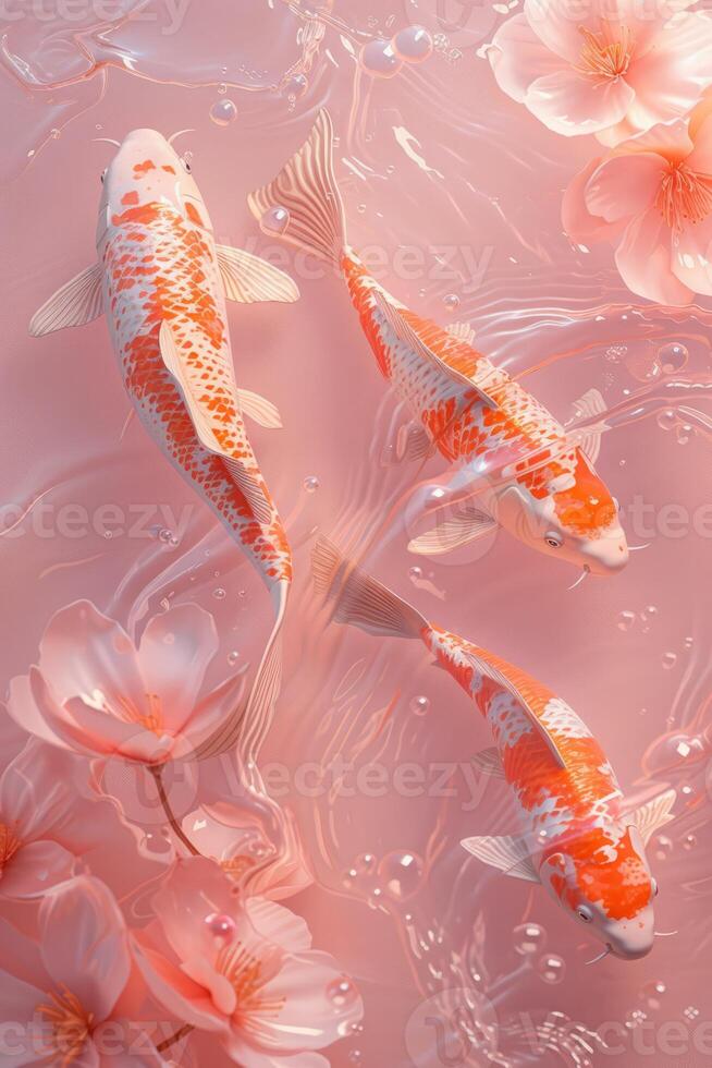 ai généré serein koi étang avec fleurs photo