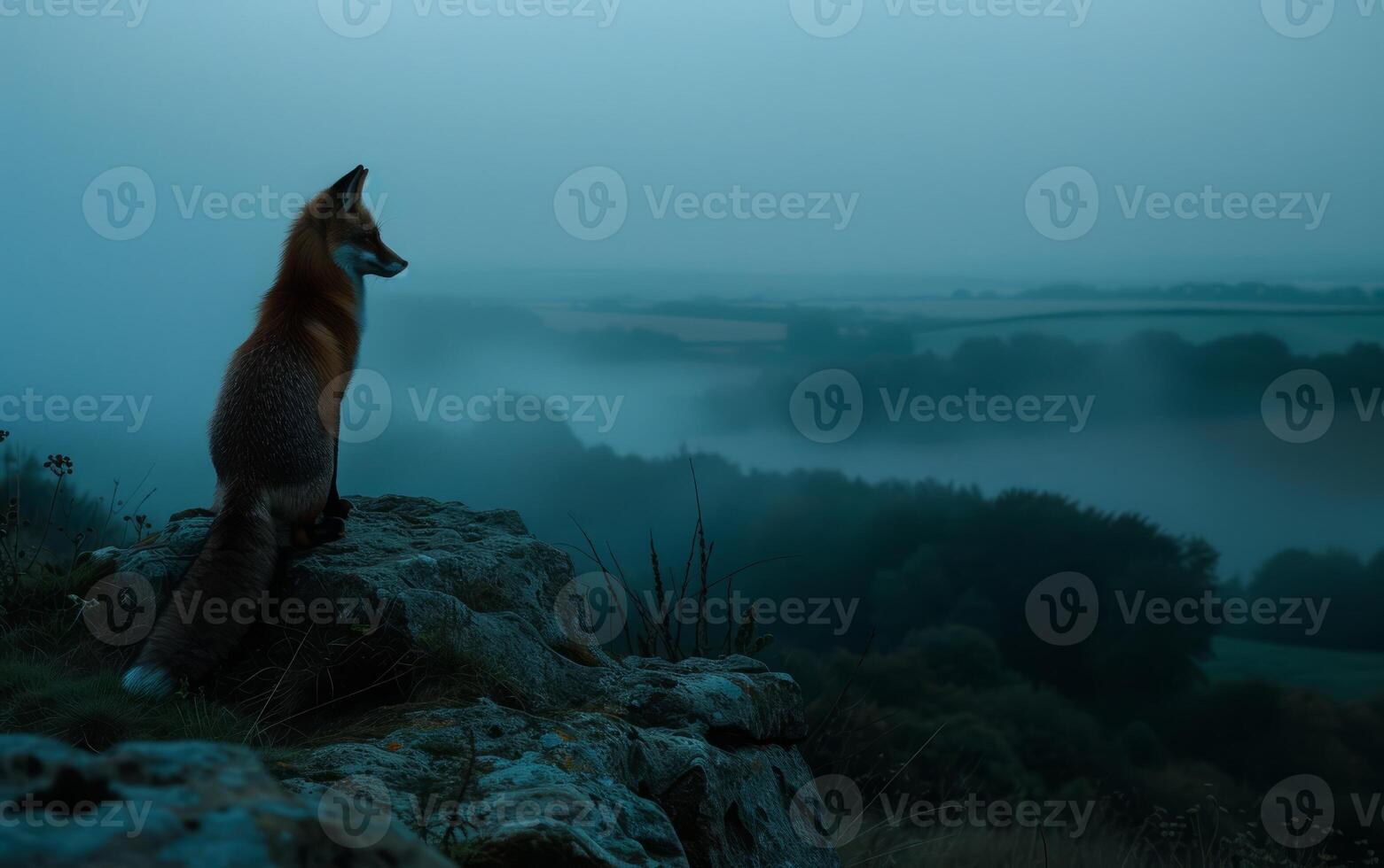 ai généré Renard dans brumeux crépuscule photo