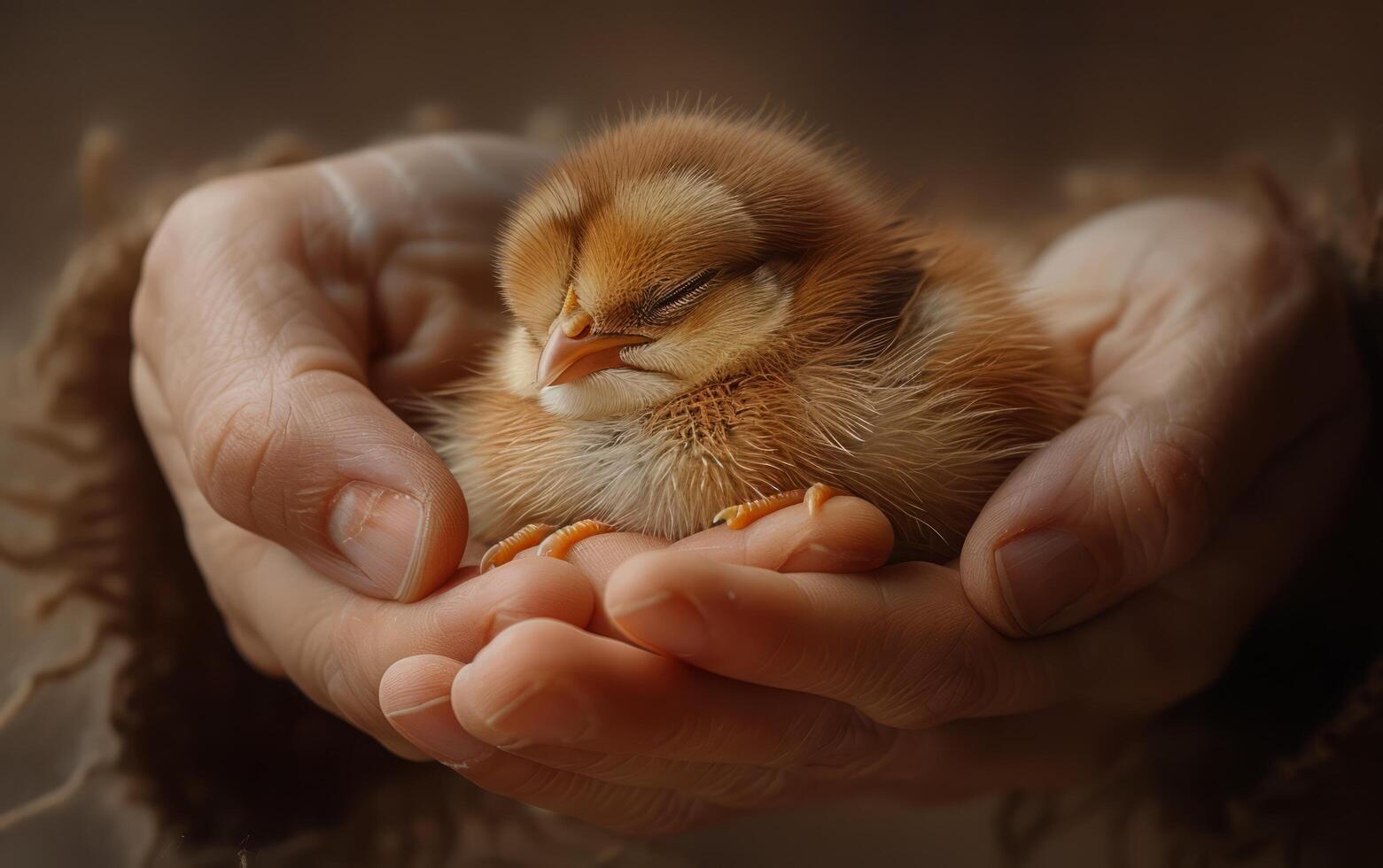 ai généré nouveau née poussin dans Humain mains photo