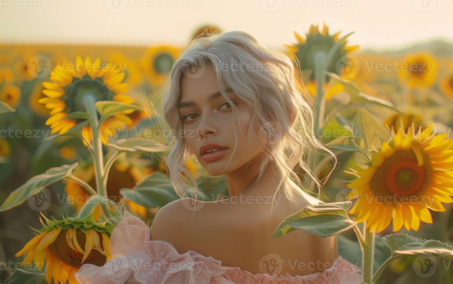 ai généré serein tournesol champ portrait photo