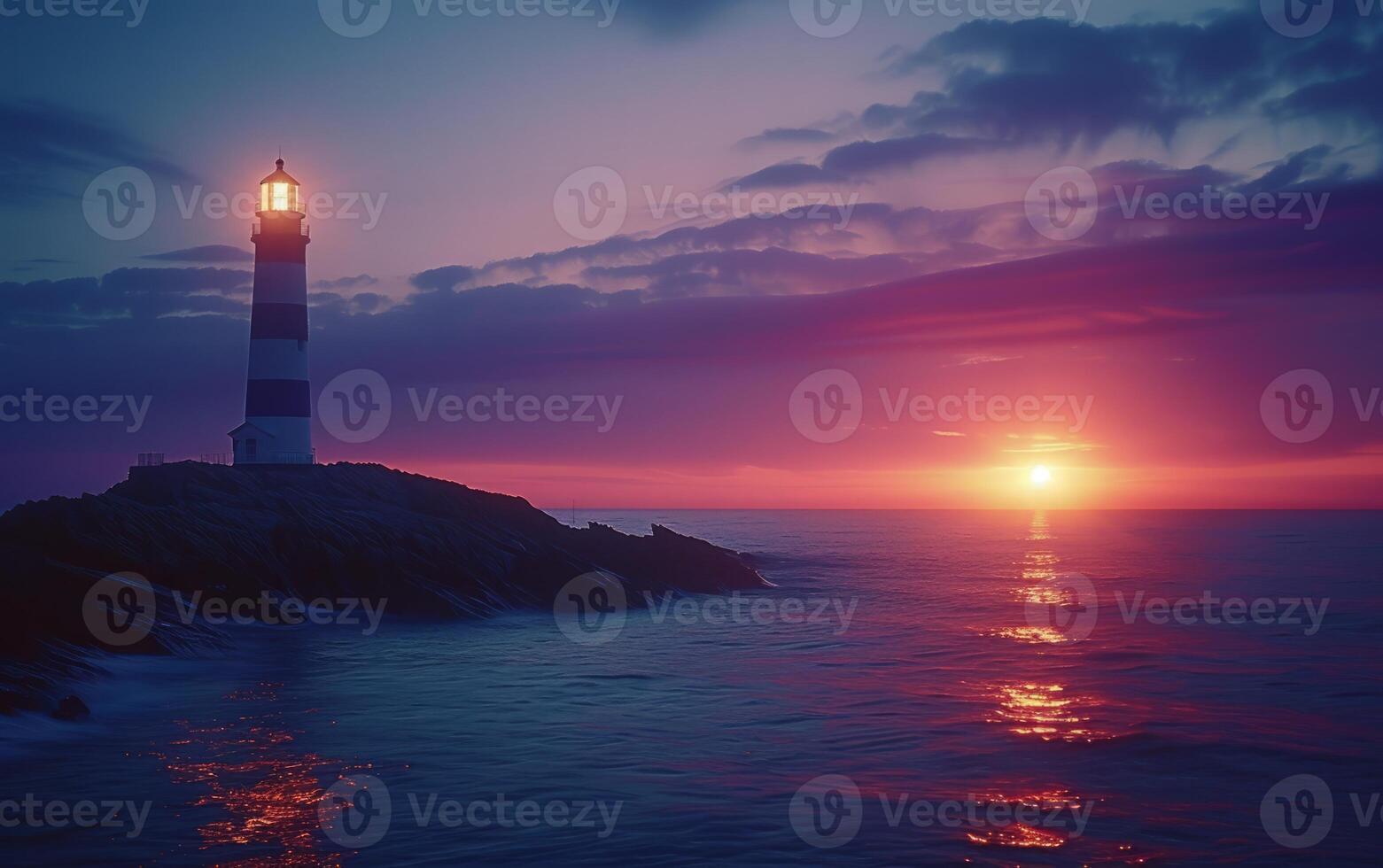 ai généré une phare des stands sentinelle contre une spectaculaire longue exposition crépuscule ciel photo