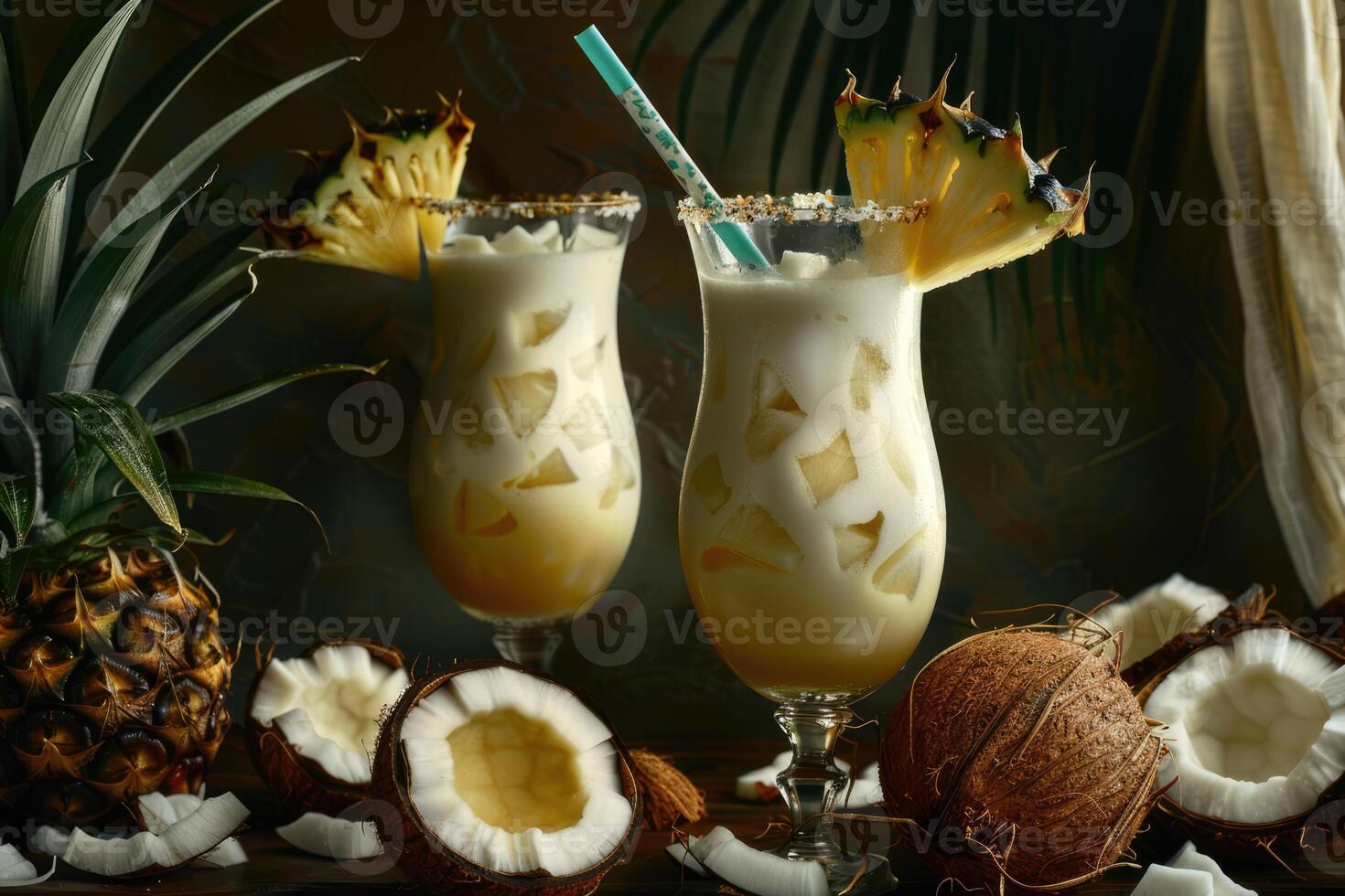 ai généré tropical pina colada cocktail ou mocktail avec rhum, noix de coco et ananas photo