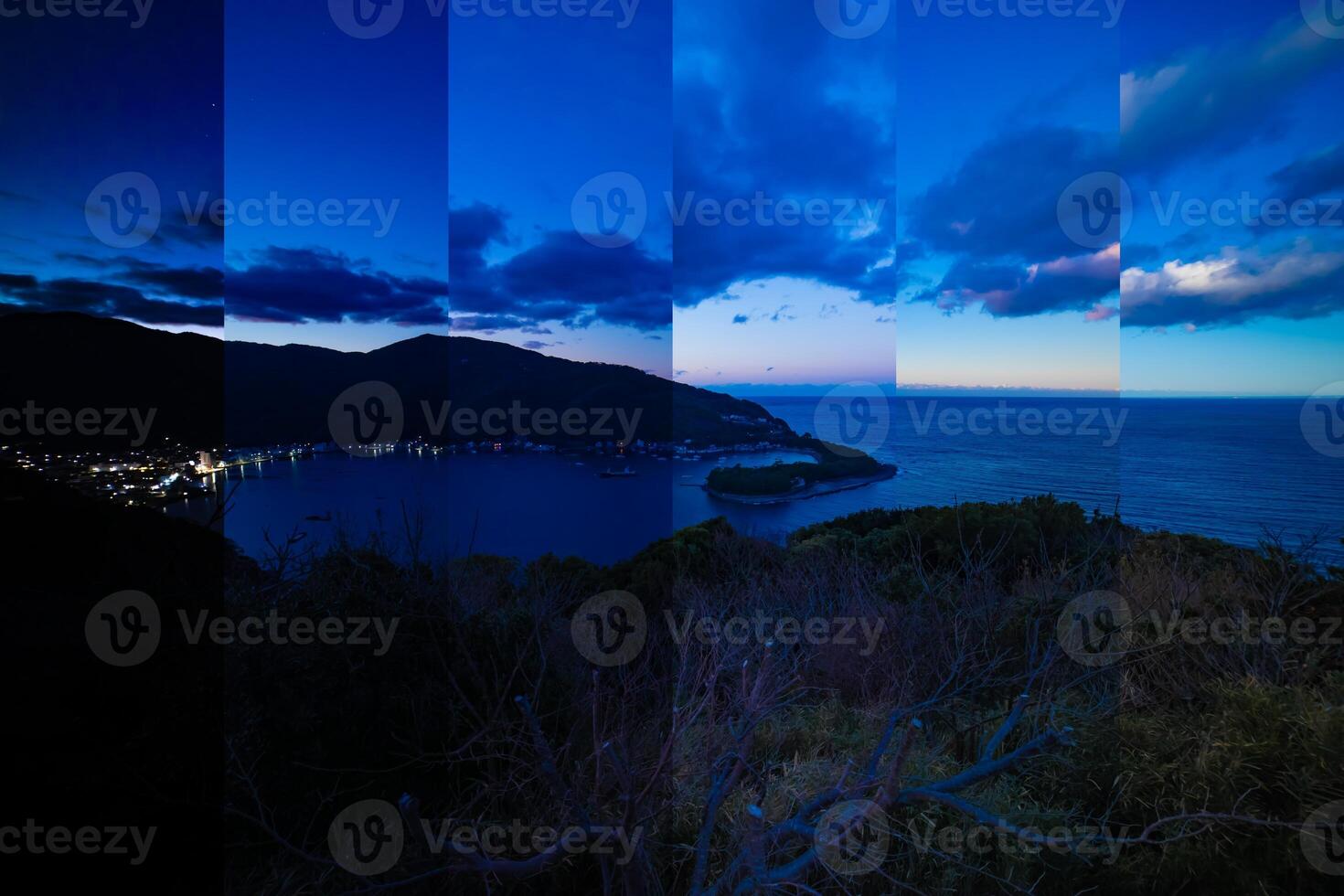 une tranché photographier de Aube panoramique Port à le pays côté dans Shizuoka large coup photo