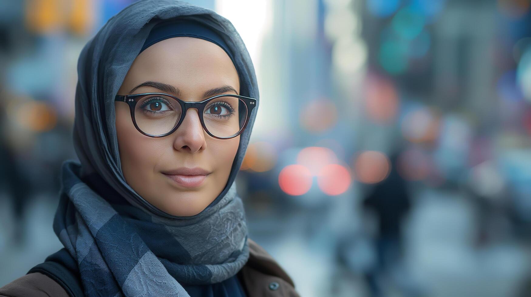 ai généré magnifique Jeune musulman femme portant des lunettes et hijab photo