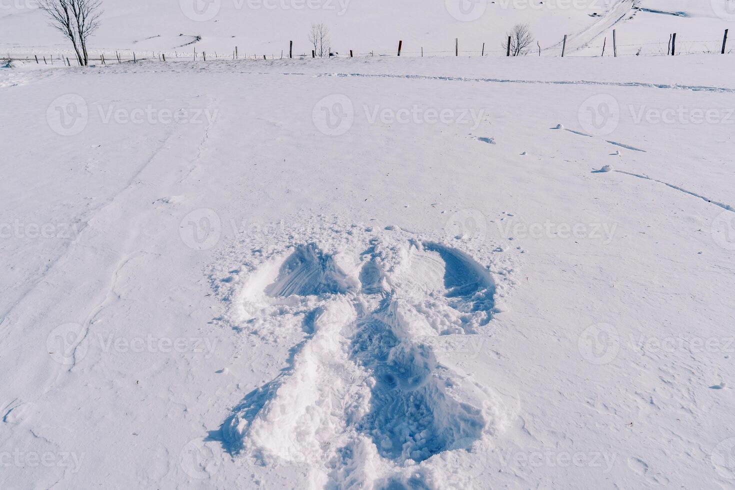 neige ange sur une ensoleillé neigeux plaine photo