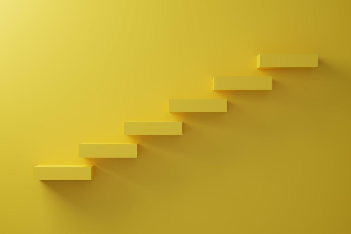 pile de blocs jaunes comme marche d'escalier sur fond jaune. succès, grimper au sommet, progression, concept de croissance de l'entreprise. illustration de rendu 3D. photo