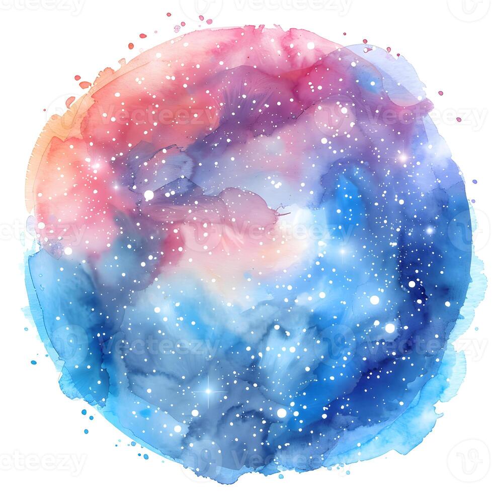 ai généré une aquarelle La peinture de une céleste cercle avec électrique bleu étoiles photo