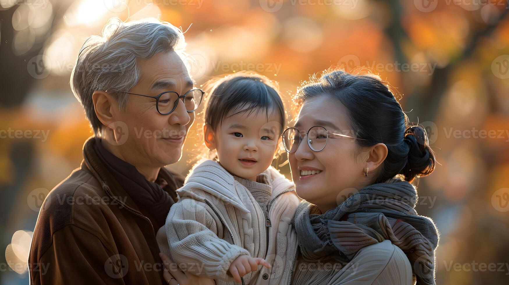 ai généré une homme et femme sont en portant une bébé dans leur bras photo