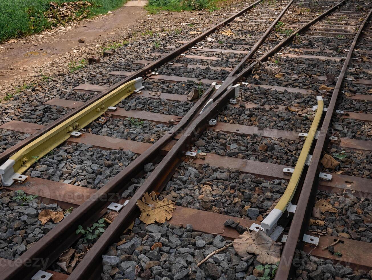 le train des pistes sont fabriqué de rouillé fer, mais sont encore capable à soutien le poids de le train photo