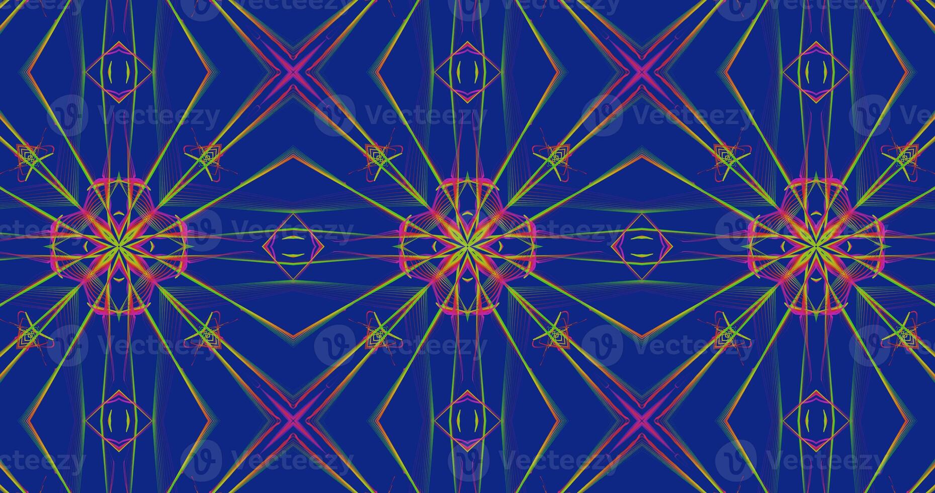 abstrait kaléidoscope motifs sur bleu Contexte dans violet vert Jaune lignes photo