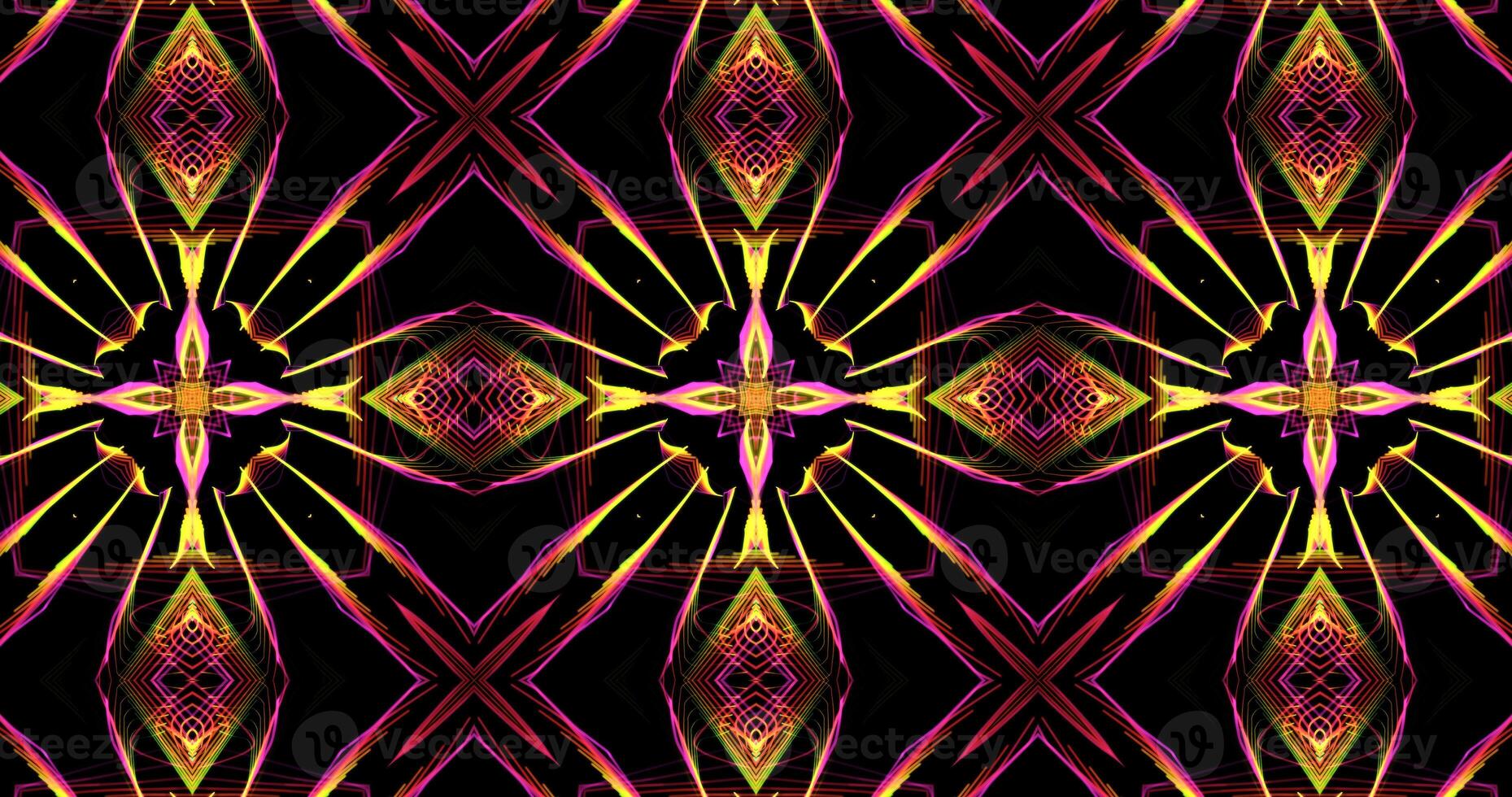 abstrait kaléidoscope motifs sur foncé Contexte dans violet Orange Jaune lignes photo