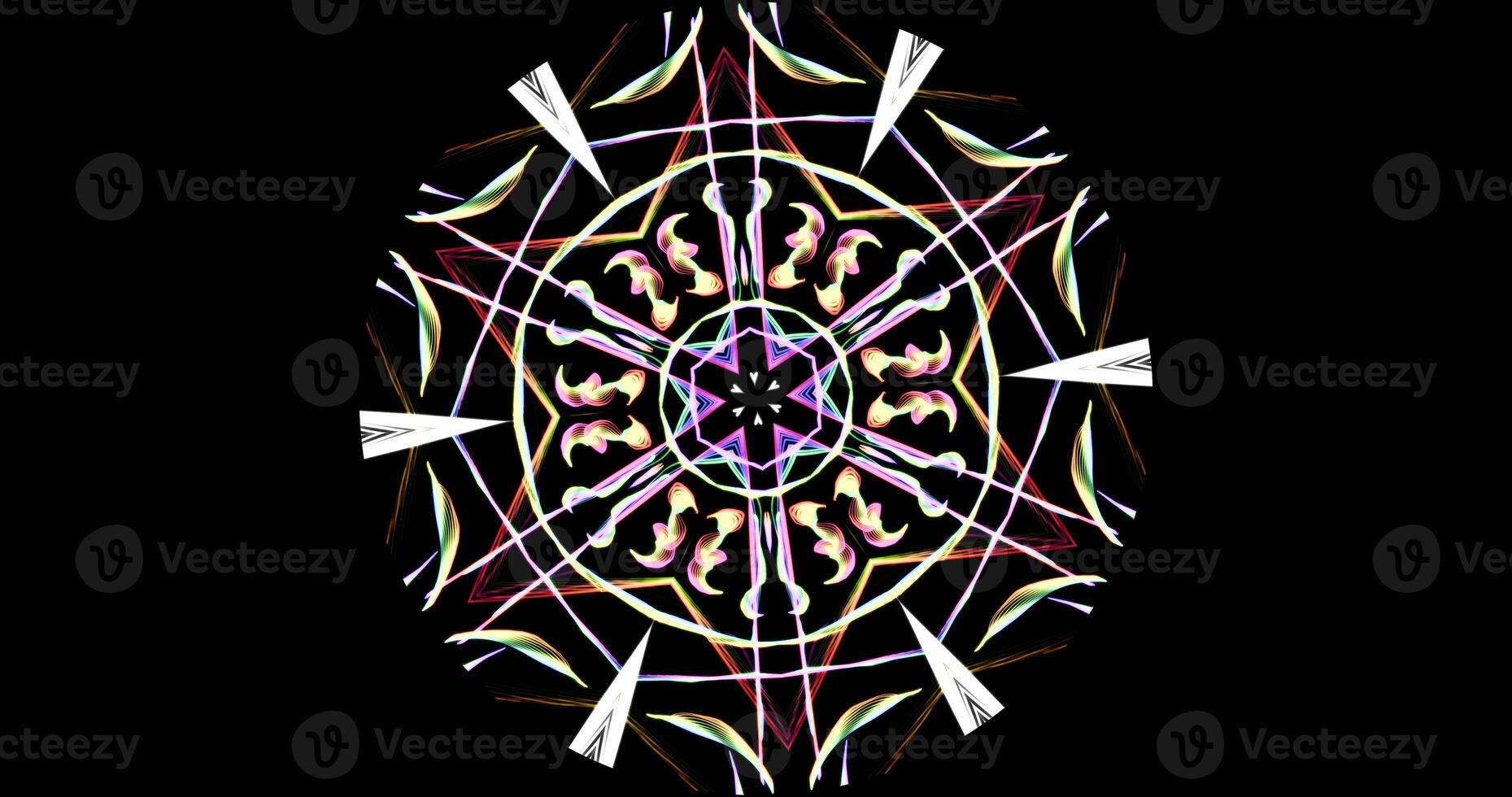 kaléidoscopique modèle sur foncé Contexte dans vibrant couleurs photo