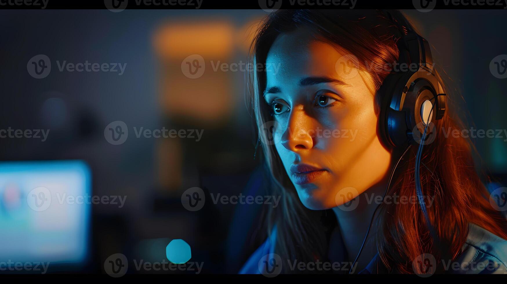 ai généré portrait de une Jeune femme appel centre opérateur. ai généré photo