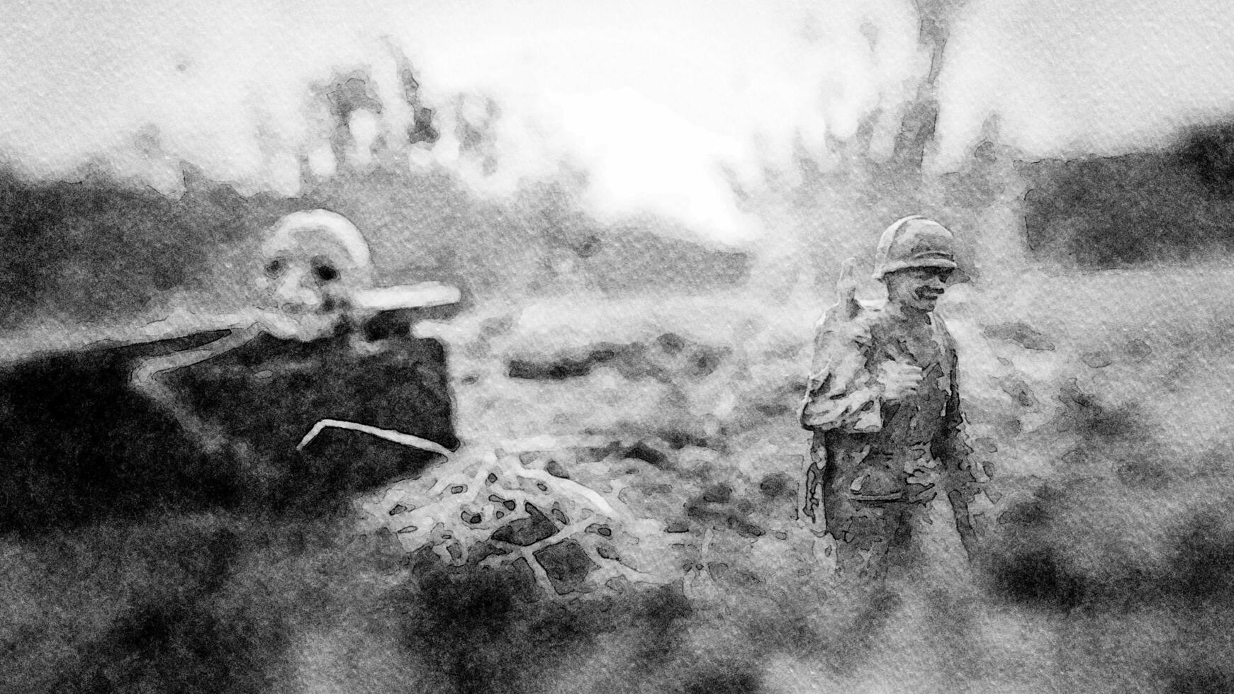 à le Aube de une Nouveau ère le soldat feuilles le guerre et décès derrière et feuilles photo