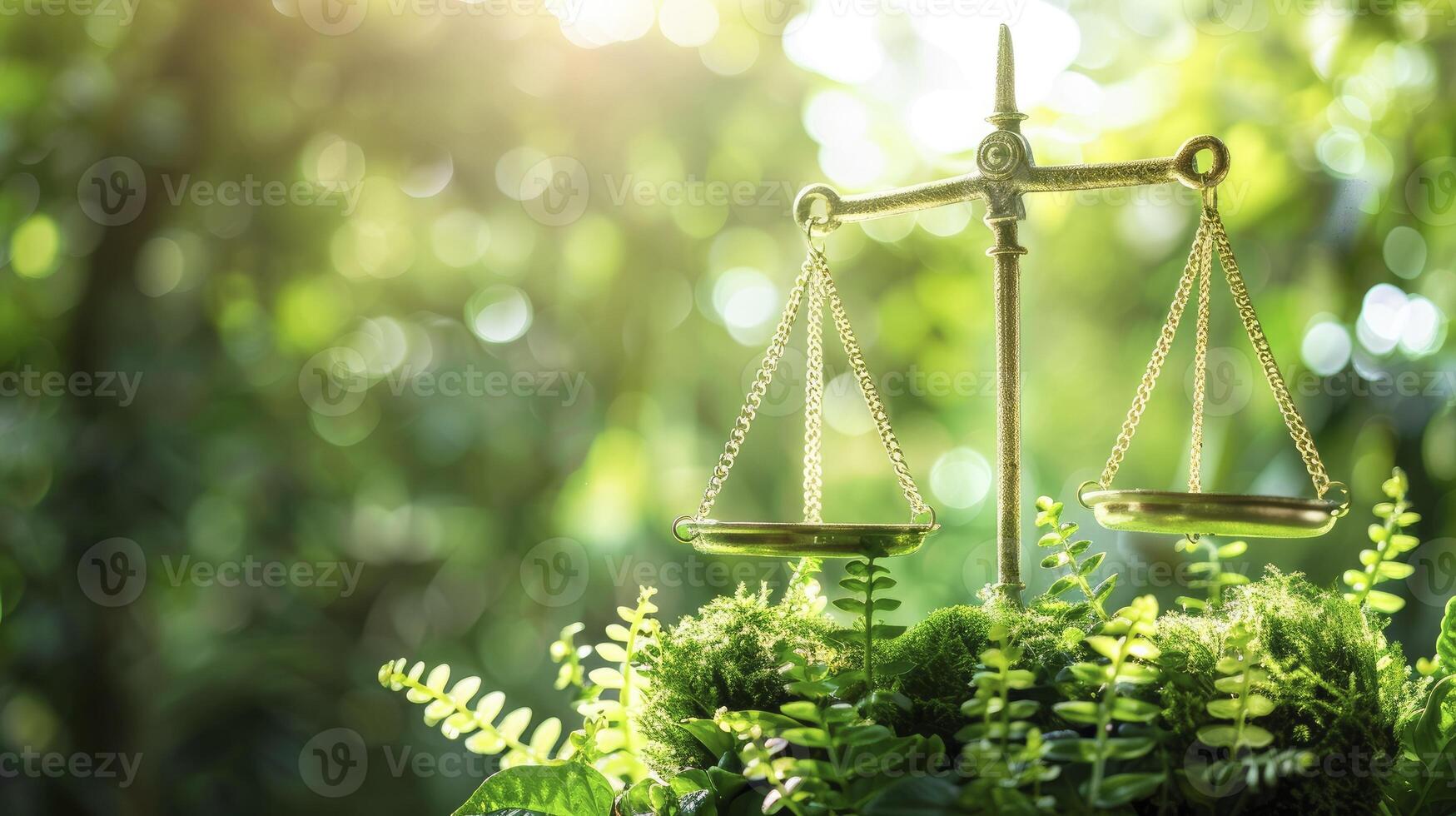 ai généré équilibrage loi, symbolisant harmonie entre loi et environnement durabilité, où Balance représenter le poursuite de écologique Justice et maintenir un éco-équilibre dans juridique. photo