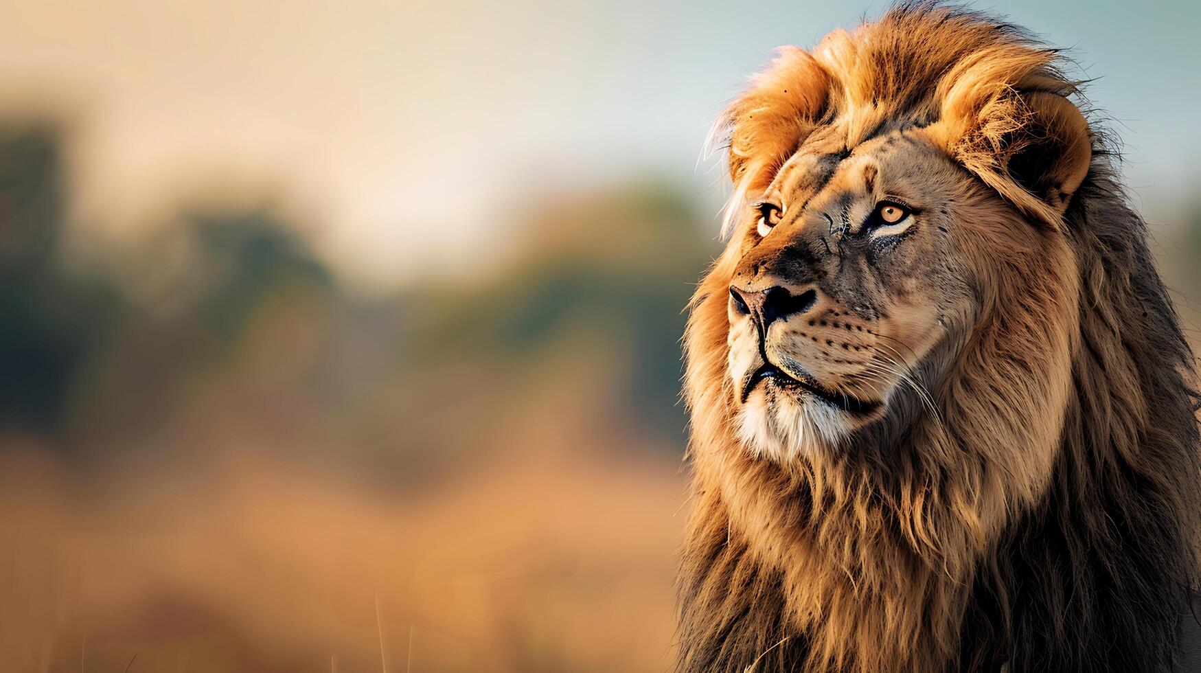 ai généré majestueux Lion regarde intensément parmi savane capturé avec 200mm téléobjectif lentille photo