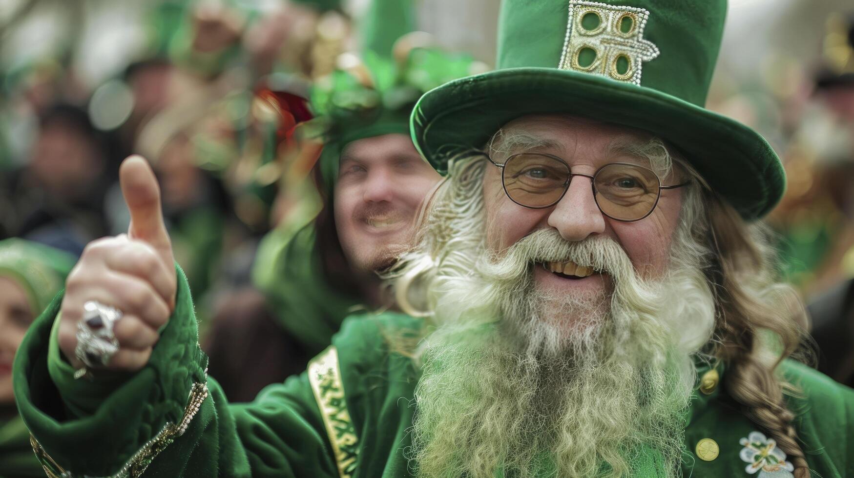 ai généré examiner le traditions associé avec st. patrick's journée. portant vert chapeau et robe photo