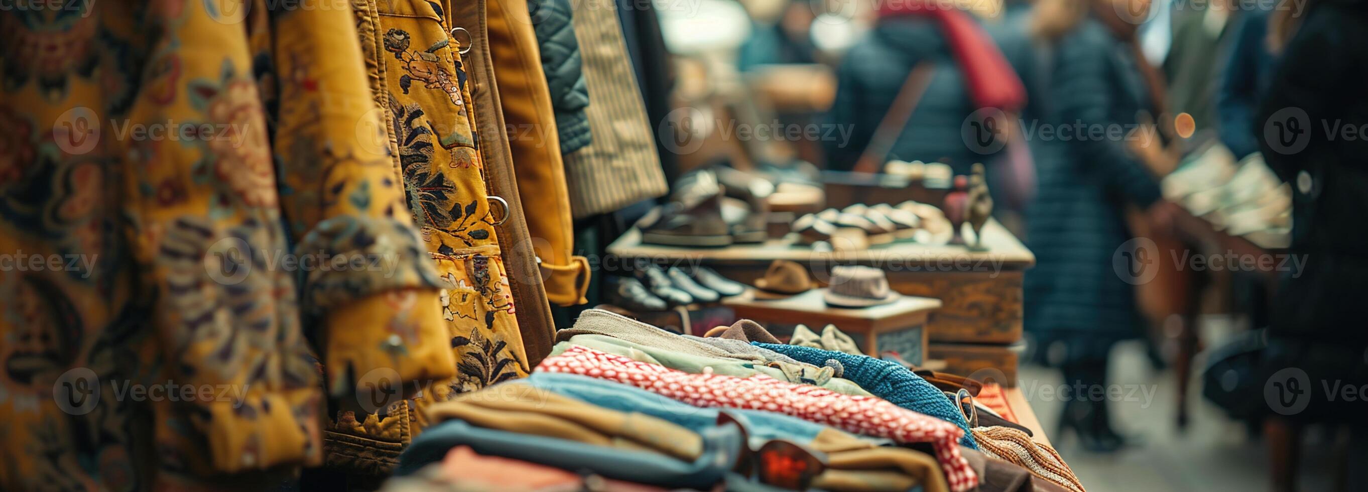 ai généré garage vente découvertes, rare ancien trouve à local Puce les marchés, de antique bijoux à rétro style vêtements, Trésor chasse pour mode passionnés et collectionneurs. photo