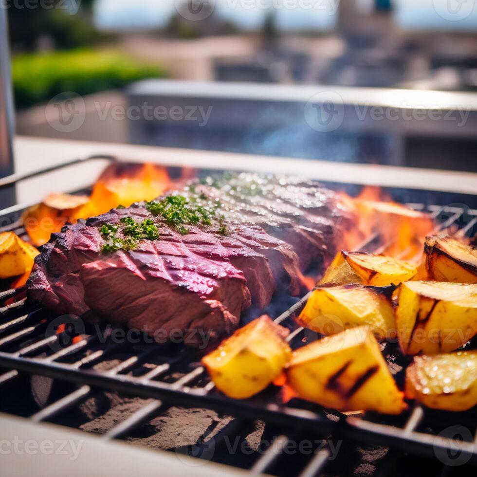 ai généré pièce de Viande avec patates photo