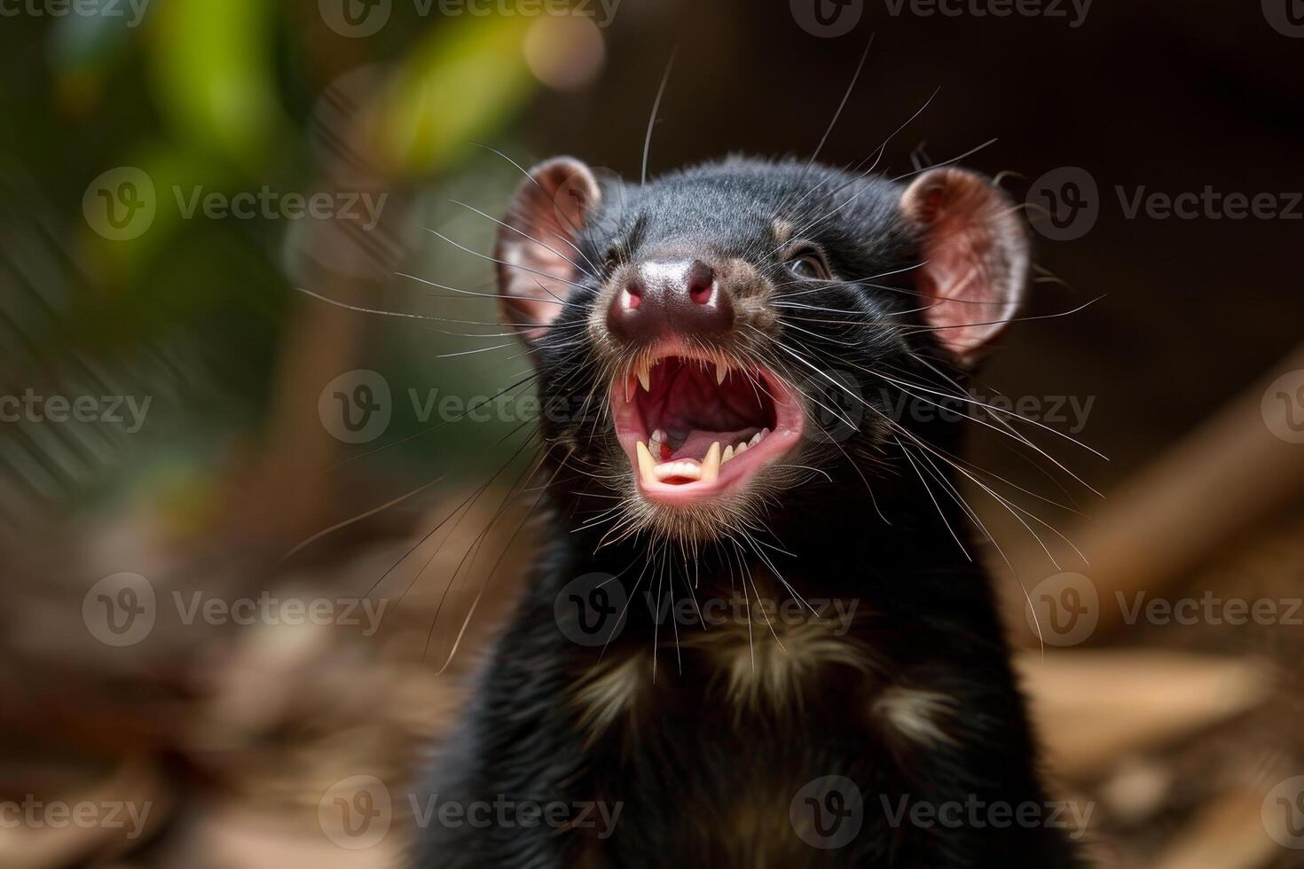 ai généré portrait de tasmanien diable, sarcophilus Harrisii, le le plus grand carnivore marsupial originaire de à Tasmanie île. photo