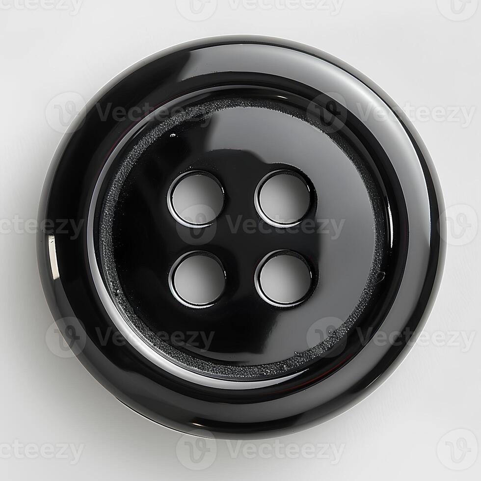 ai généré noir Plastique bouton isolé sur blanc Contexte avec ombre. noir 4 trous plat bouton pour couture et artisanat photo