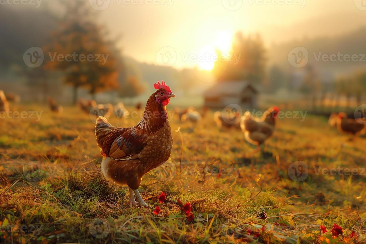 ai généré pâturage en plein air poulets biologique la volaille et Naturel agriculture.générative ai photo