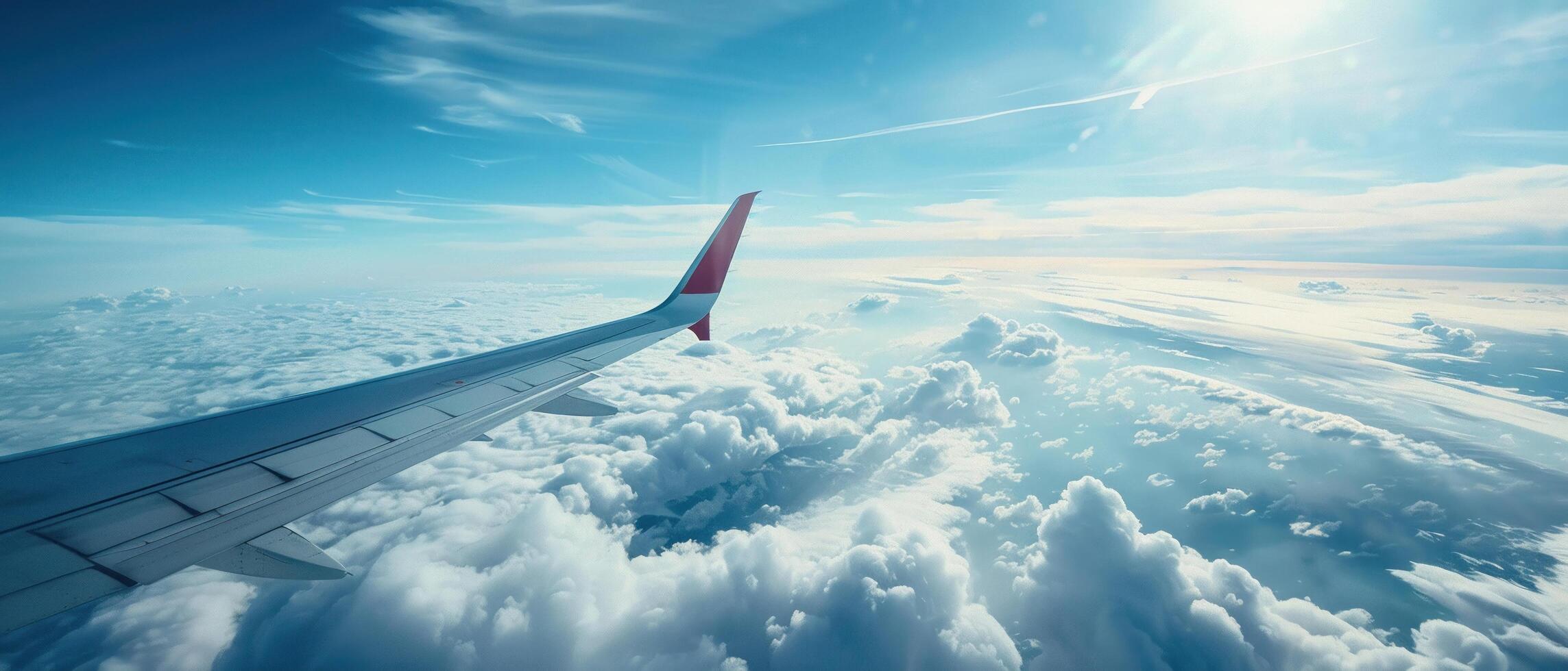 ai généré une vue de le ciel de une avion fenêtre de des nuages. photo